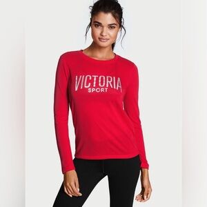 Victoria’s Secret Sport VSX Red Silver Logo Long Sleeve Open Back Tee Top S